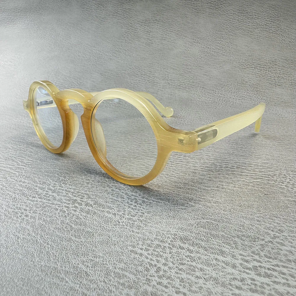 

Мужские и женские оправы для очков, уникальные оптические линзы, винтажные круглые оправы для очков ручной работы с медовым рогом по рецепту