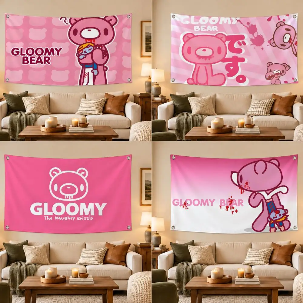 Character Gloomy Bear Flags Modern Fabric Banner Pennants Apt Living Room Photo Corner Wall Ornament Deco