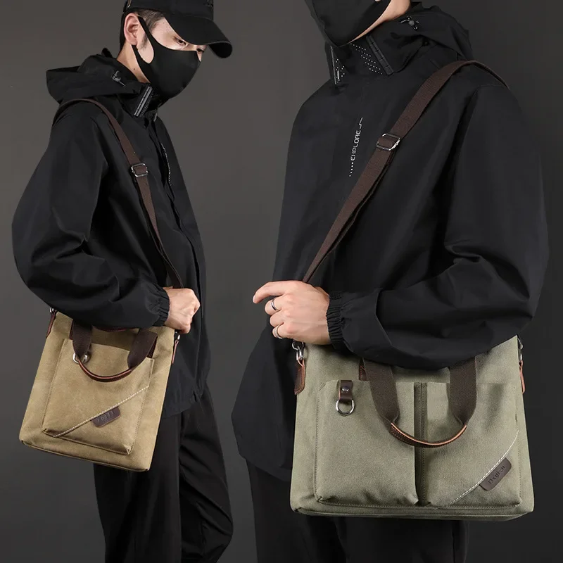 New Canvas Tote Bag Trendy Casual Commuting A4 Book Files Crossbody Bag Large Capacity Simple Shoulder Bag Laptop Handbag
