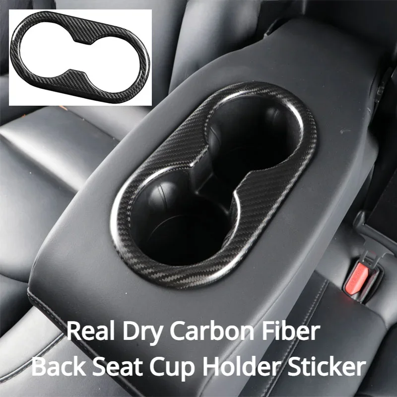 

For Tesla Model 3 Model Y Real Dry Carbon Fiber Back Rear Seat Cup Holder Sticker Cover Panel Trim Car Decoration Modification