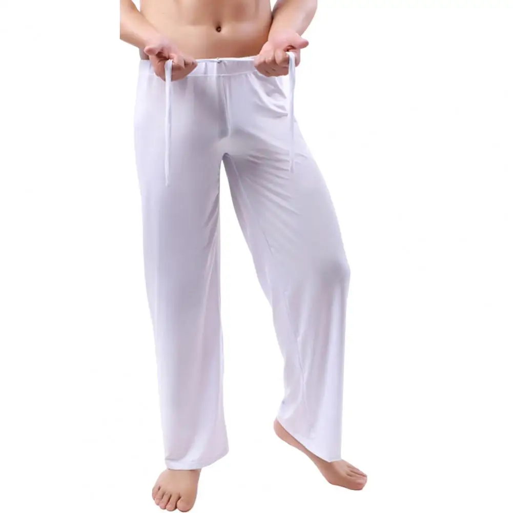 Sleep Men\'s Nightwear Soft Through Pants Trousers Sheer Sleepwear Silk Pajama Bottoms Male Home Ice