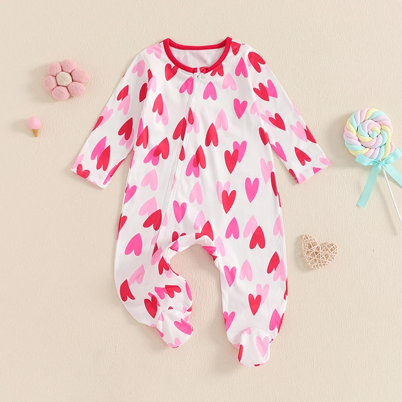 

Boy Girl Jumpsuit Heart Print Long Sleeve Zipper Romper Fall Spring Clothing