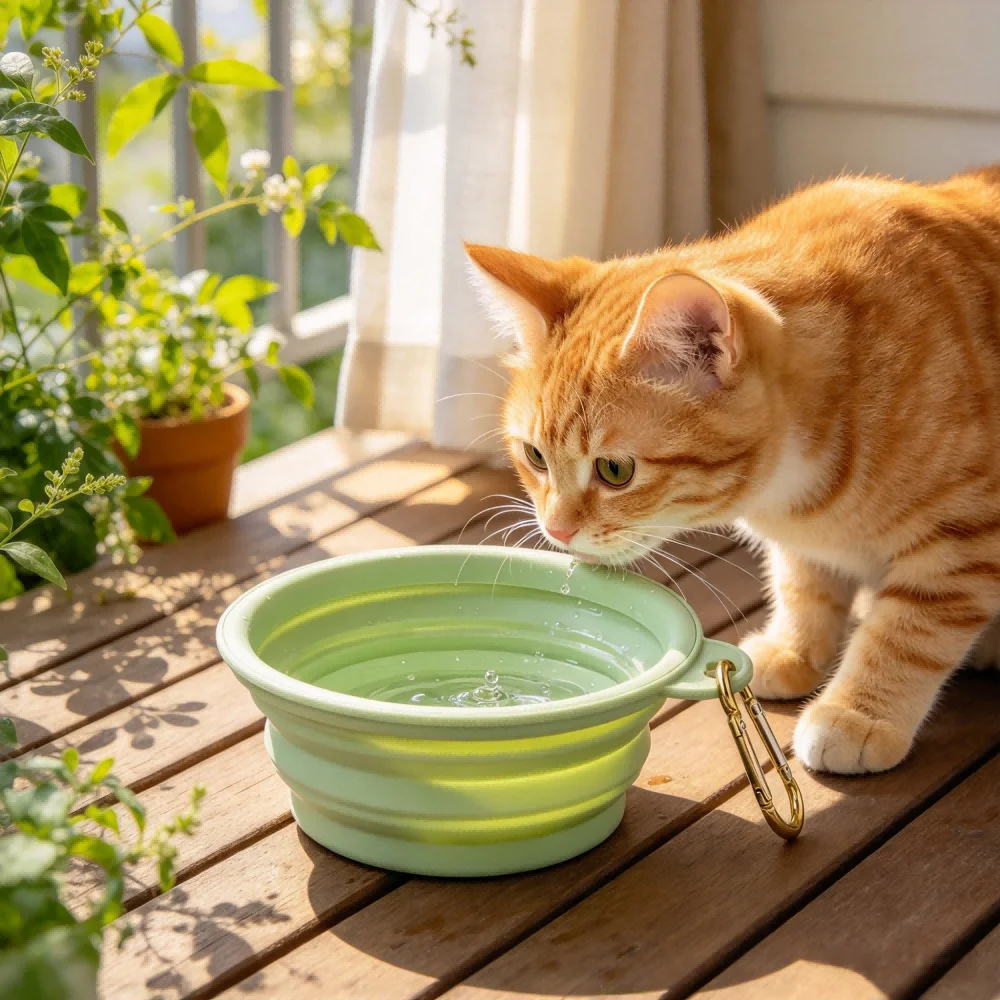 1 Pcs Silicone Foldable Pet Bowl, Collapsible Dog Cat Travel Bowl with Carabiner Clip, Outdoor Portable Feeding Dish