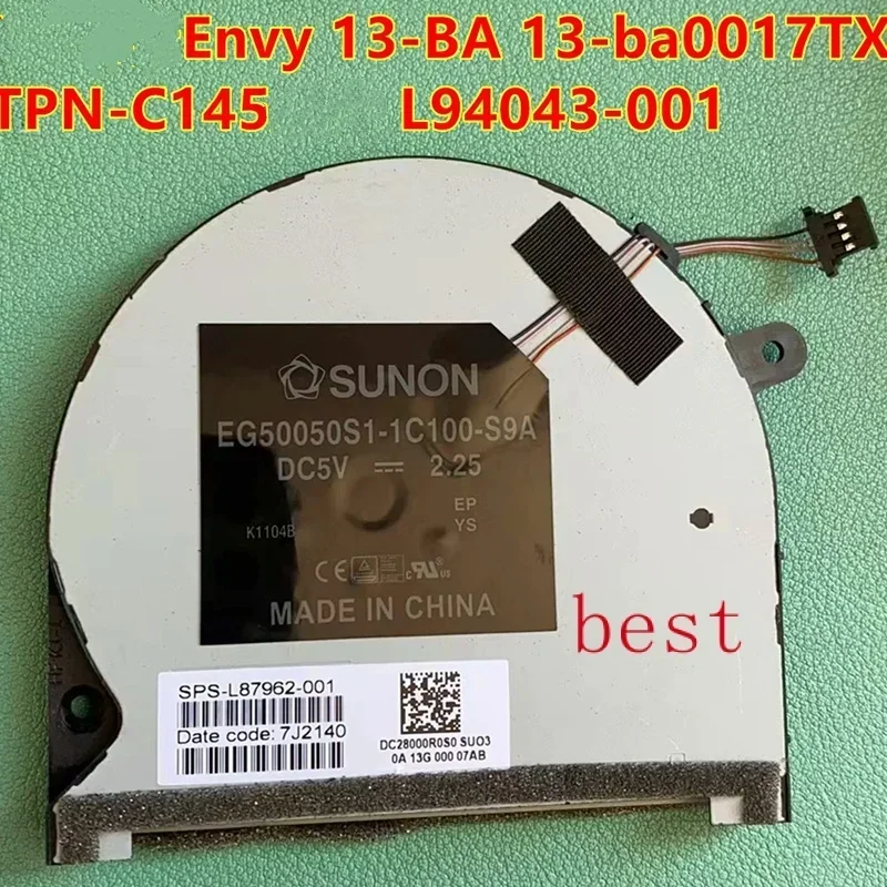 New Original laptop CPU GPU cooling fan for HP Envy 13-ba 13-ba0017tx TPN-C145 fan L94043-001 dc28000r0s0 EG50050S1-1C100-S9A