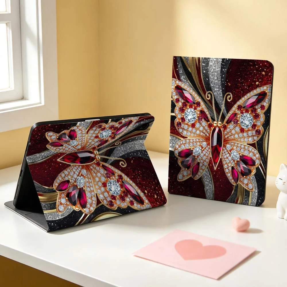 Cartoon Red Heart Butterfly Wings For Apple iPad Pro Mini A16 A17 A14 4 5 6 7 6th 7th Gen 9.7 12.9 11 13 M4 inch Tablet Case