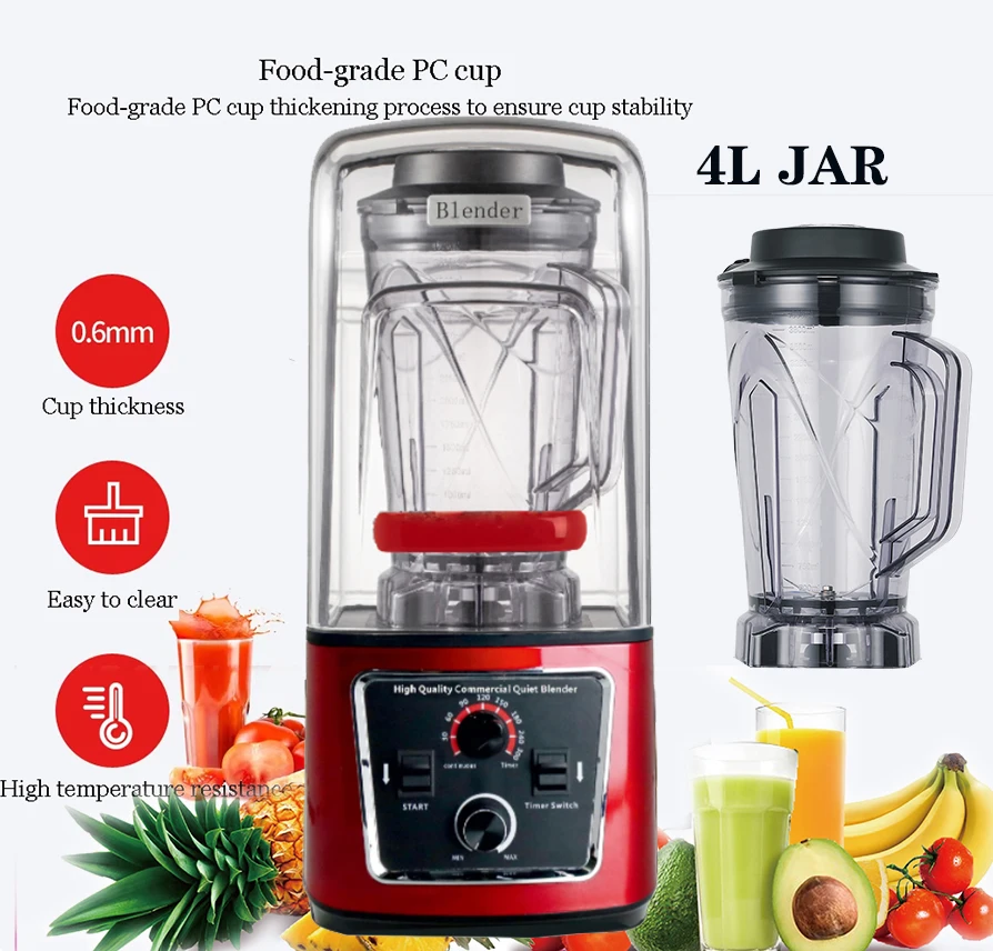 Commercial Heavy-Duty ABS Blender 4.0L 5-Speed Knob Control High Power High RPM Leak Proof Ice Crushing Smoothies Maker Mashing