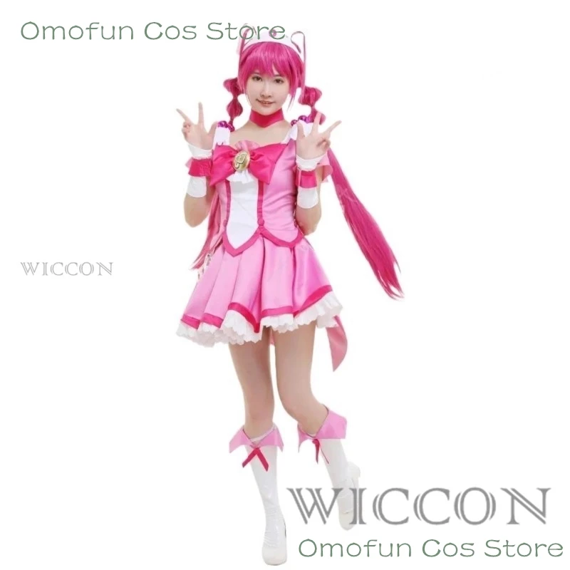 Cure Happy Cosplay Costume Hoshizora Miyuki Precure Women\'s Bow Battlesuit Cosplay Costume Outfits with Waist Wig Accessories