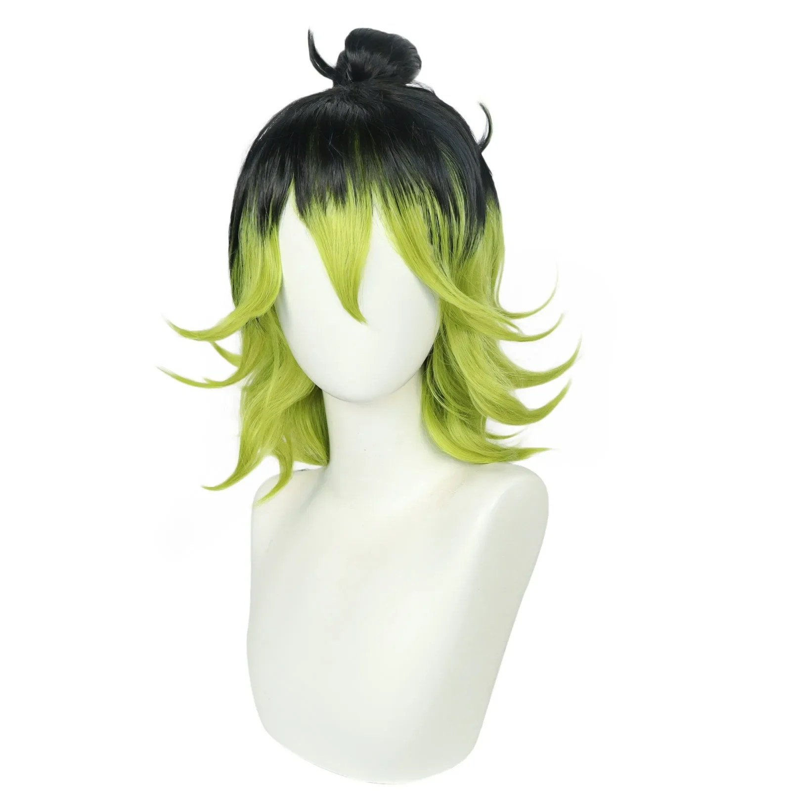 14 inch Medium Length Black to Green Ombre Flip Wavy Cosplay Wig