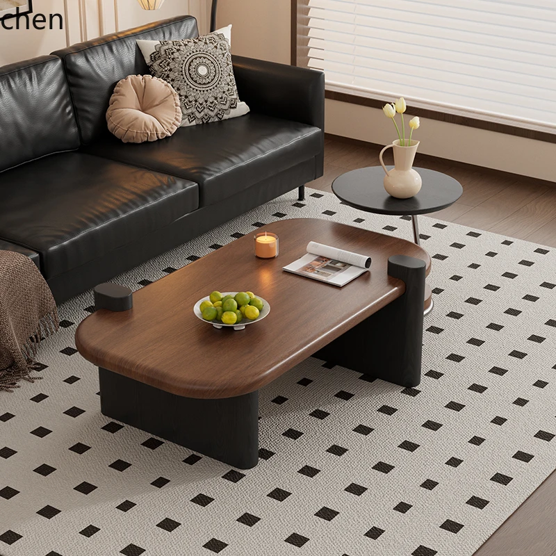 

QZT Pure Solid Wood Coffee Table Living Room Household Oval Natural Wood Table