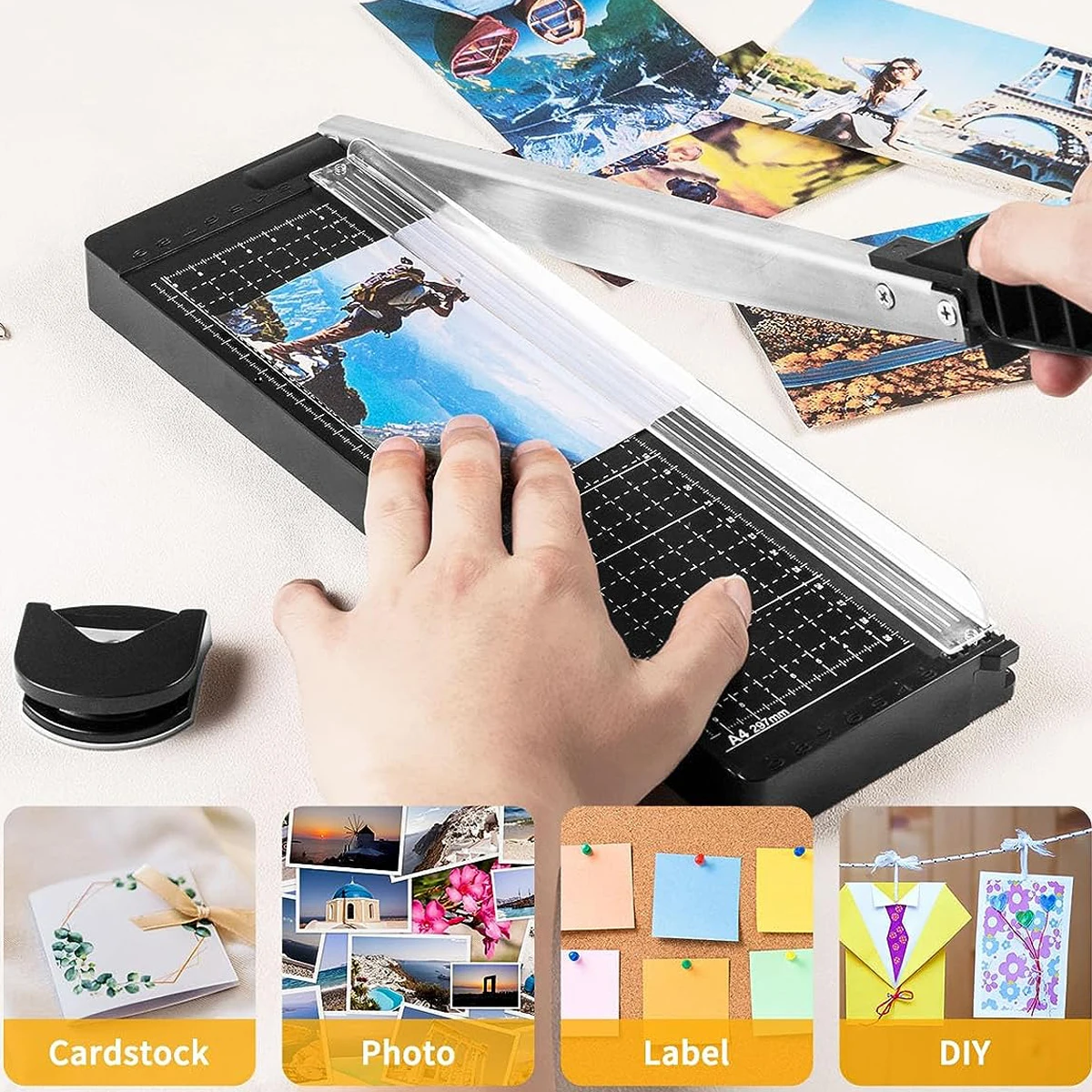 Black rounded corner paper cutter, 8-sheet capacity paper cutter, cardstock paper cutter, crafts, classroom