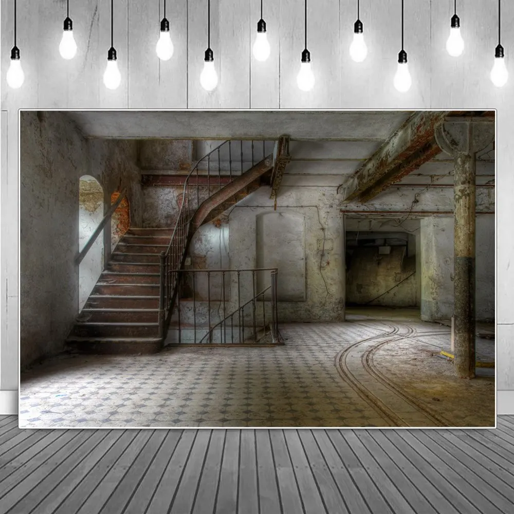 Grunge Old Factory Building Interior Stairs Scene Photography Backgrounds Custom Baby Party Decoration Studio Photo Backdrops