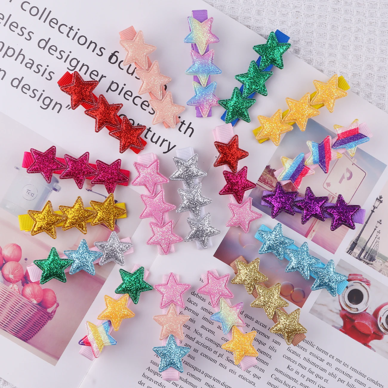 Glitter Star Hair Clips for Girls Sparkly Rainbow Clips Kids Hairpins Star Shaped Hair Barrettes Headwear Hair Accessories