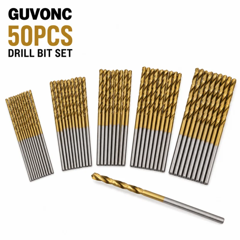 50Pcs Titanium Coated Mini Twist Drill Bit Set HSS Micro Drill Bits 1‑3mm for Wood Plastic Acrylic DIY Craft