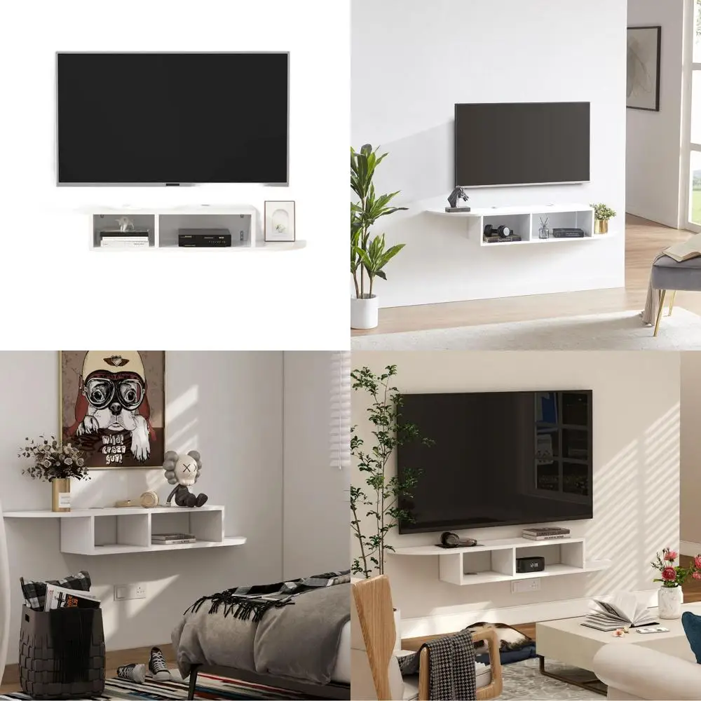 

Белая настенная тумба под телевизор с местом для хранения для гостиной и спальни, полка для медиаустройств и DVD-плееров