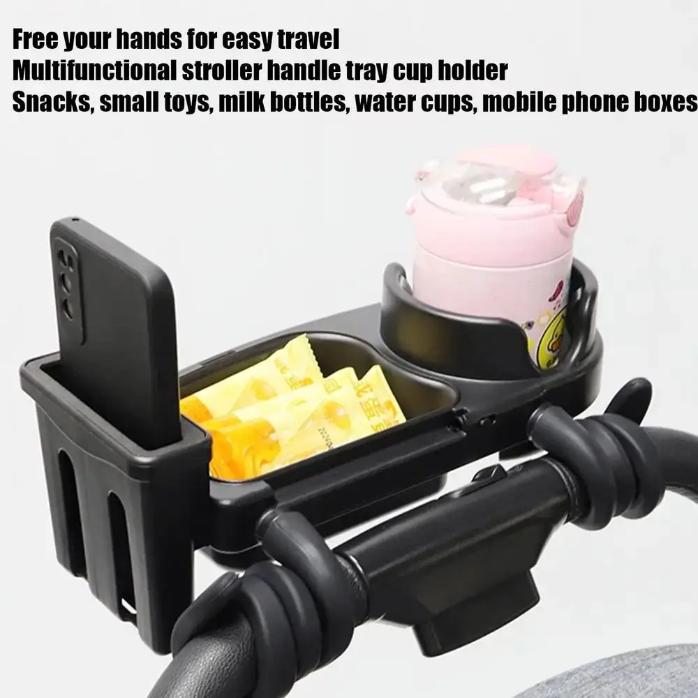 Universal Stroller Snack Tray 3 in 1 Stroller Cup Holder with Phone Holder Flexible Arms Grip Stroller Tray Attachment Organizer - view 3