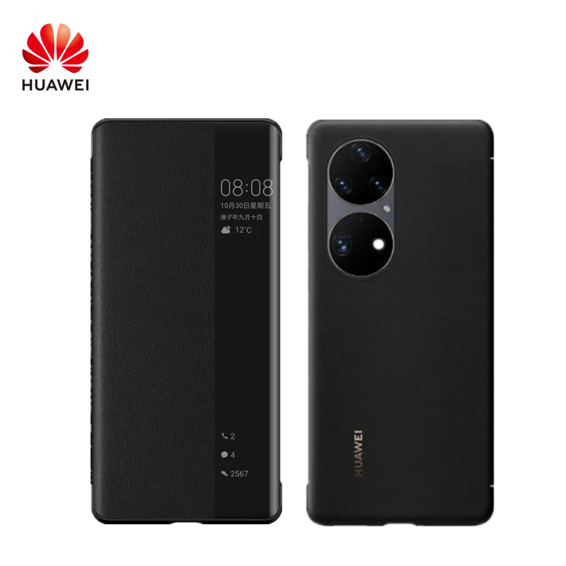 Original HUAWEI P50 Pro Smart View Flip Cover Smart Magnetic PU Scratch- and Wear-Resistant Surface Mobile Phone Case