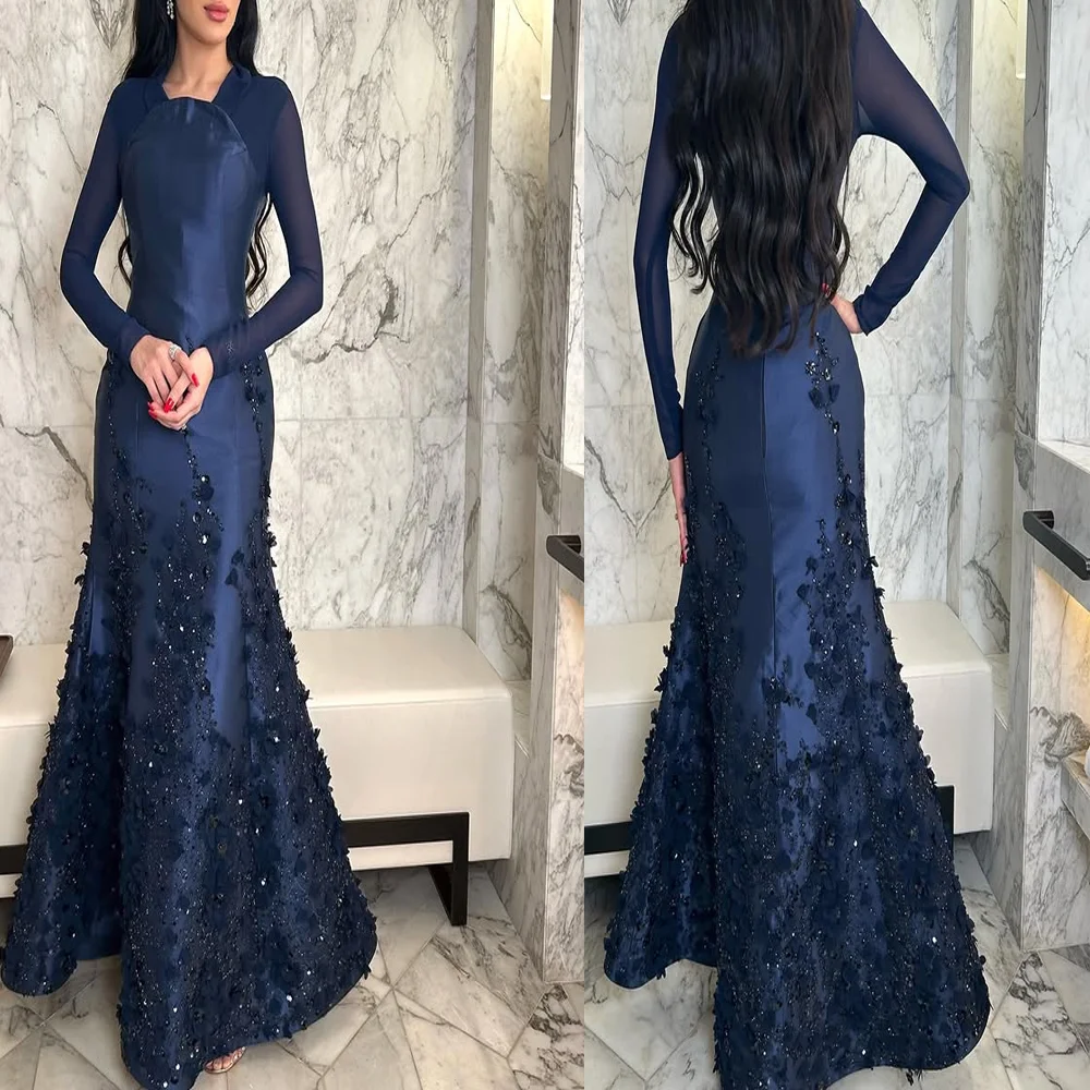 Merveilleux robe de soirée florale en Satin perlé, col rond, gaine, longueur au sol, robe de bal brillante à manches longues, arabe saoudien, personnalisée