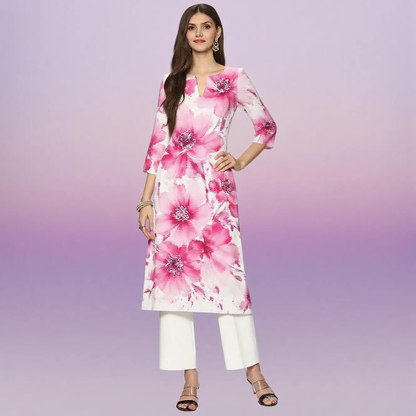 Abito musulmano Kurt Abito da donna alla moda ed elegante a tubo dritto casual girocollo con motivo floreale colorato Abiti Lunghi