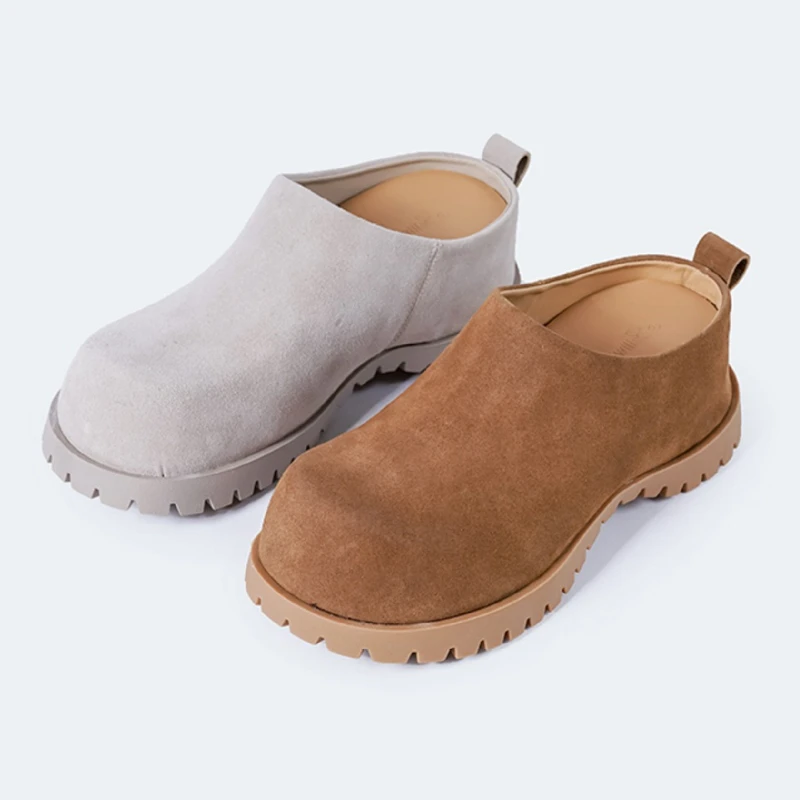 

Высококачественные шлепанцы на танкетке из искусственной замши, женские шлепанцы в стиле ретро с круглым носком, увеличивающие рост, удобные нескользящие лоферы