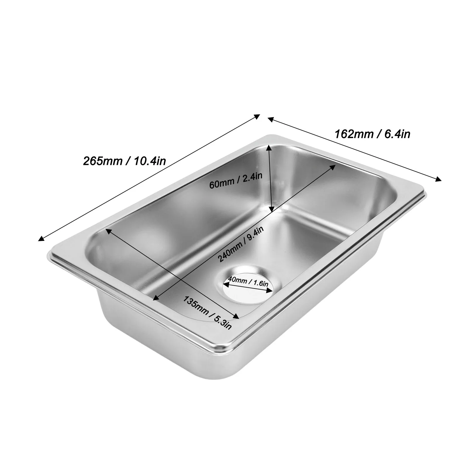 Fregadero de acero inoxidable RV 304, 265x162x65mm, antideformación, resistente a la oxidación, lavabo de mano para barco, caravana, yates, barcos