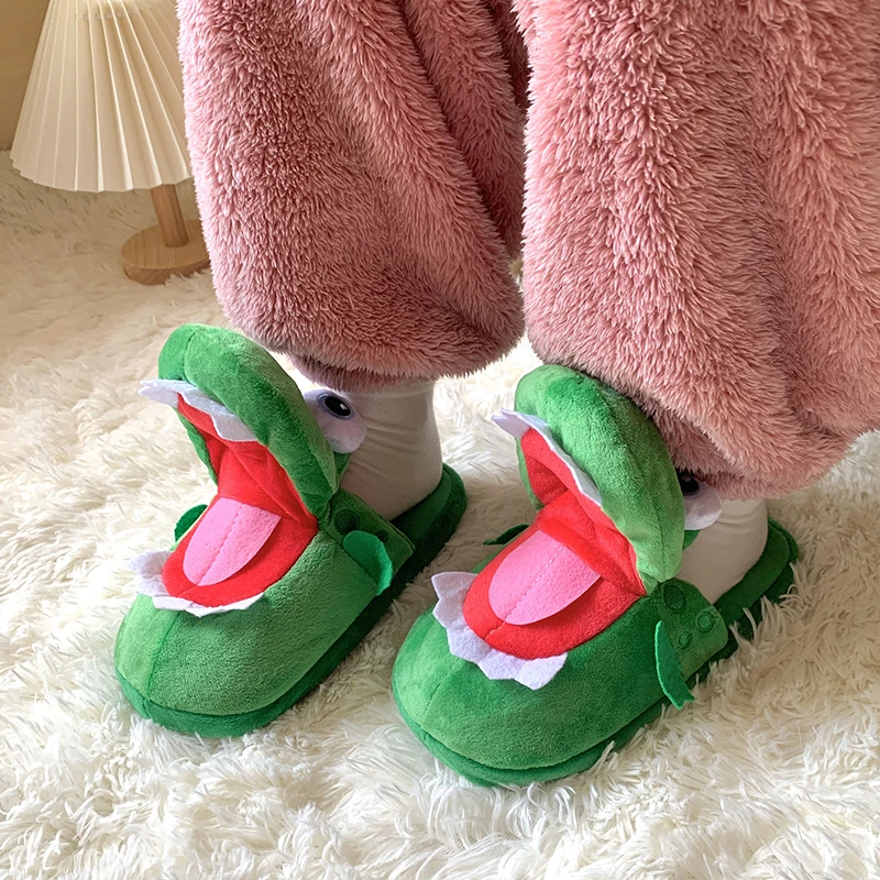 2022 New Crocodile Cotton Slippers with Movable Mouth Fun Anti-skid Home Cotton Shoes Plush Toy Slippers Winter Women\'s Slippers