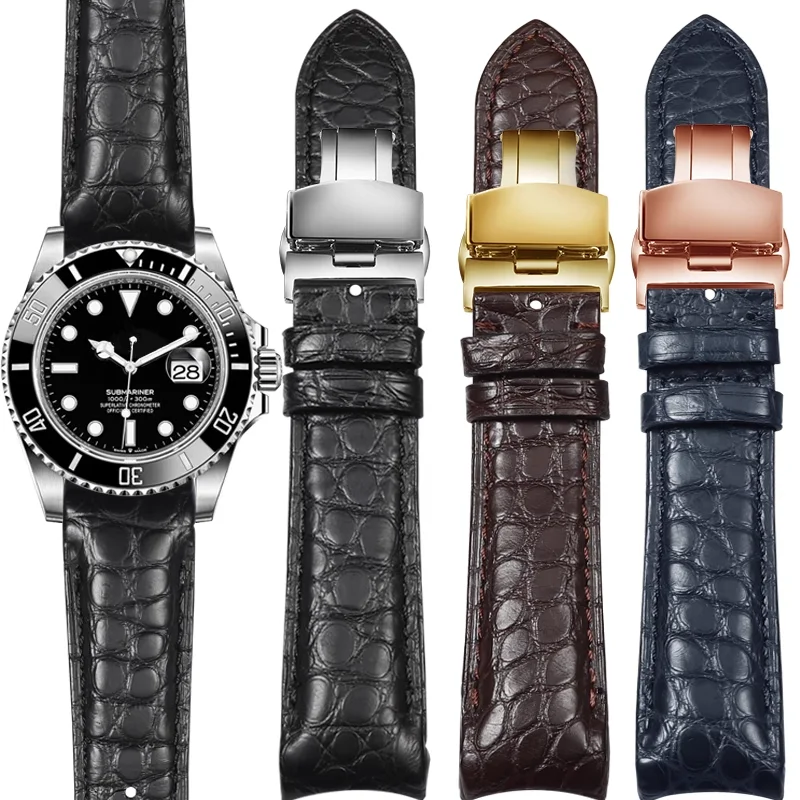 Crocodile Skin Watch Band Men's 20mm 22mm Genuine Leather Black blue brown For Rolex Omega Tissot IWC Seiko Arc Watch Strap belt