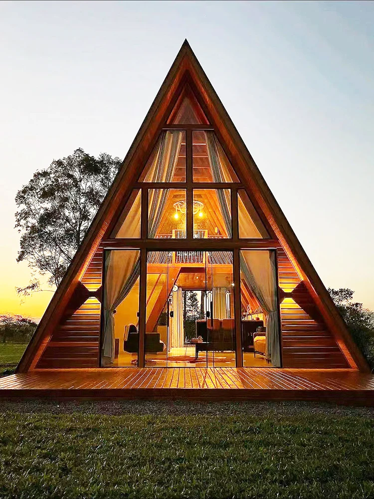 Triangular wooden house mobile assembly homestay wooden house small apartment villa landscape garden wooden house