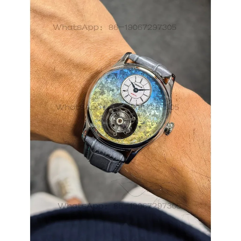 Dress Light Luxury Business Hollow Tourbillon Hand Roll Mechanical Watch Male 42mm