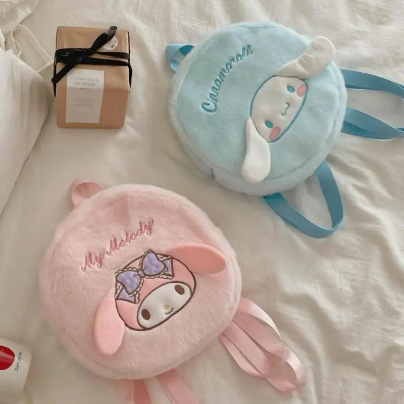 Dessin animé mignon Kawaii Sanrioed Kuromi ma mélodie cannelle sac automne/hiver en peluche épaule oeuf sac mignon sac à dos