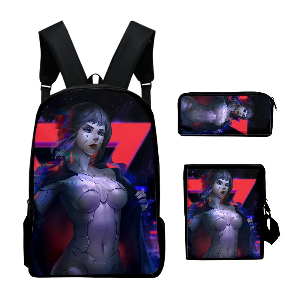 Popular Novelty ghost in the shell 3D Print 3pcs/Set School Bags Laptop Daypack Backpack Inclined shoulder bag Pencil Case