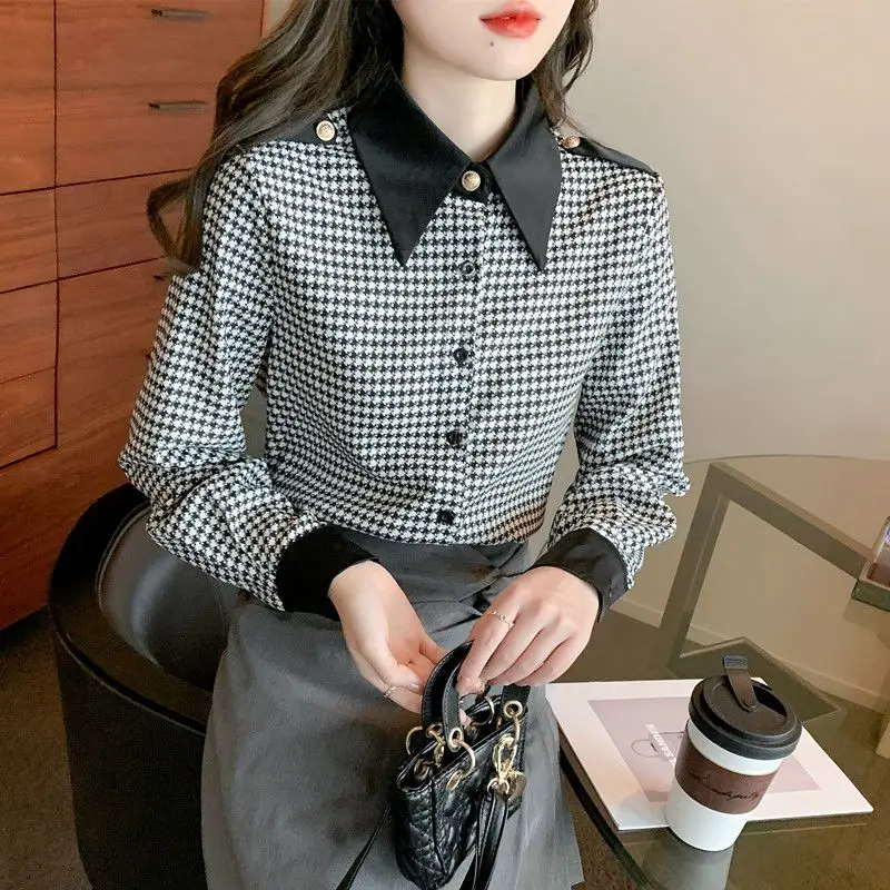 Spring Autumn New Fashion Turn-down Collar Long Sleeve Plaid Blouses Women\'s Clothing Loose Trend Simplicity All-match Shirts