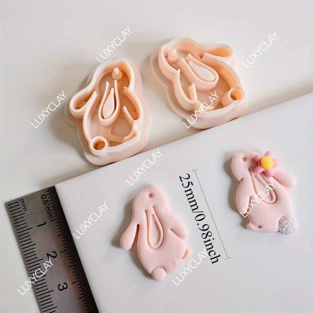2pcs/set Cute Rabbit Polymer Clay Cutters, Easter Bunny Shaped Clay Molds for Pendant Jewelry Earring Handmade Cutting