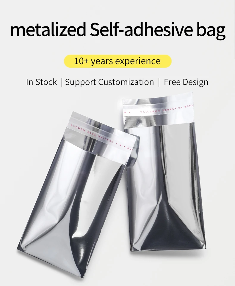 100 Stück glatte, silberne Aluminiumfolie, selbstklebende Beutel, Kunststoffverpackung, Geschenktüten, Grußkarten, Verpackung, Postkarten-Geschenktüten – Detail 1