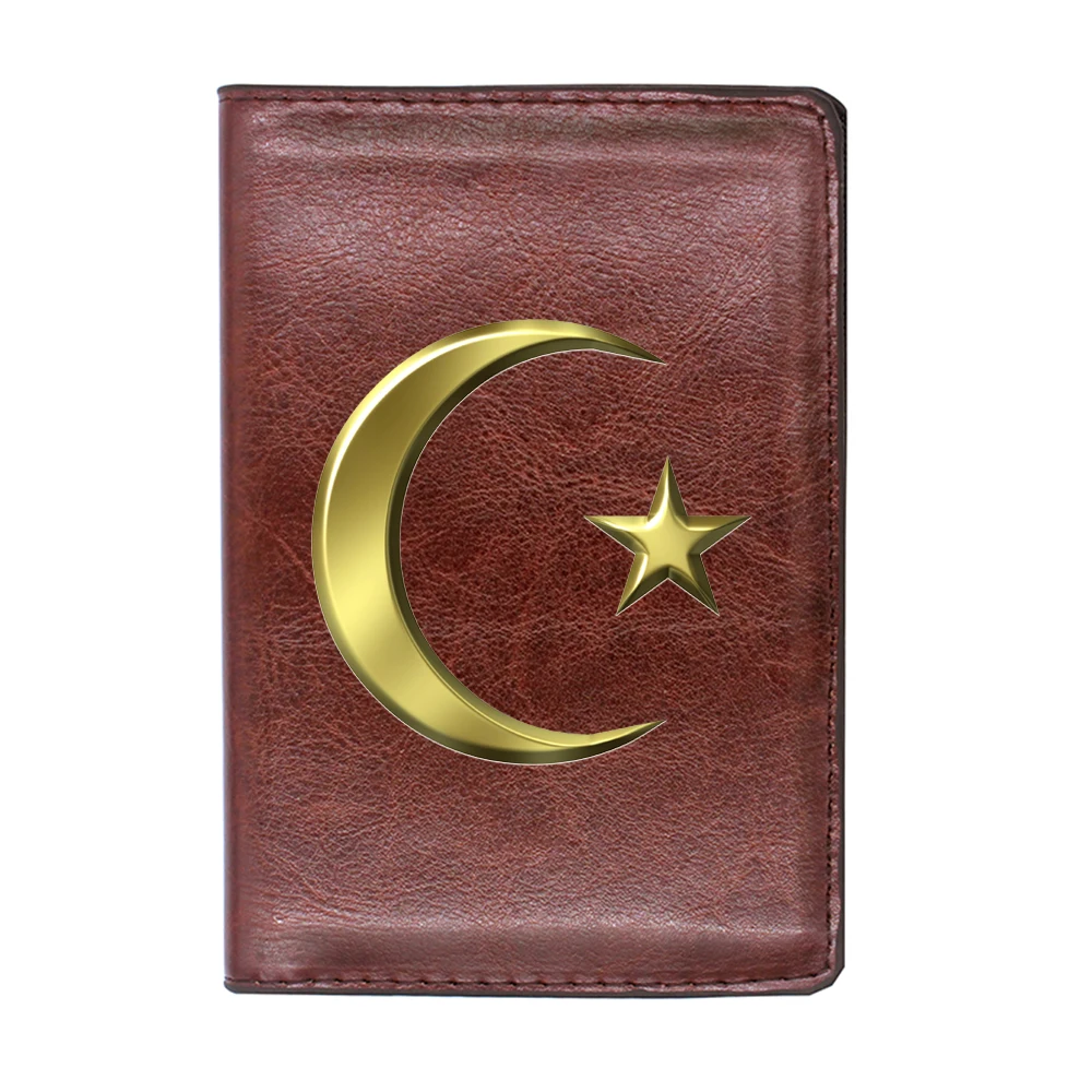 New Yor-Croissant de lune étoile Passeport Cover pour hommes et femmes, cuir mince, porte-carte d'identité, porte-monnaie de voyage, portefeuille de poche, étui à monnaie