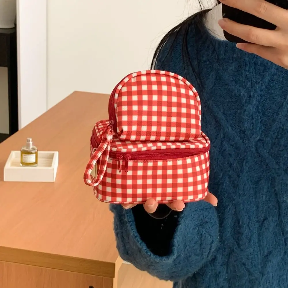 

Oxford Cloth Red Plaid Makeup Bag Waterproof Multifunctional Toiletry Organizer Bag Large Capacity Travel Storage Bag Business