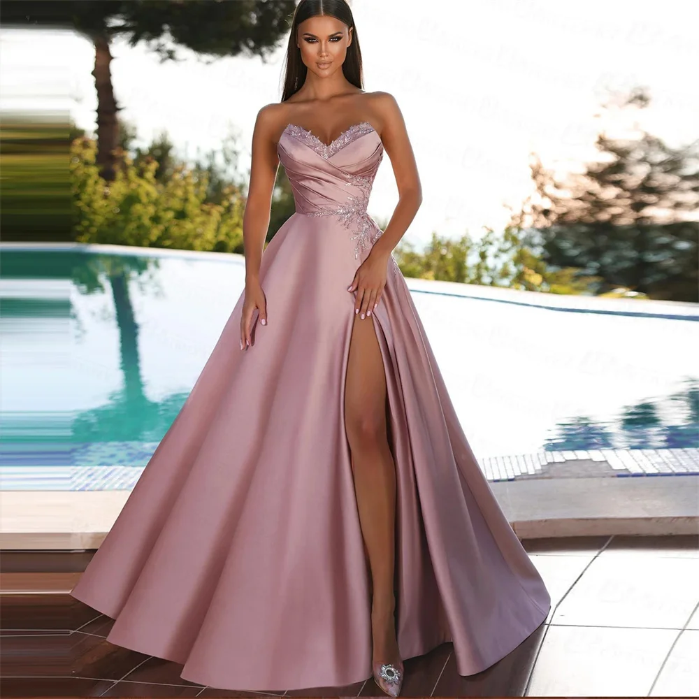 

Women's Sleeveless Sheath Formal Live Evening Dresses Wrought Surface Pleated Applique Wedding Party Dresses A Line Gowns