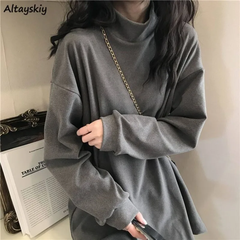 Loose Thicken Winter Sweatshirts Women Turtleneck Chic Students Leisure Korean Stylish Tops Inner Gentle All-match Harajuku Y2k