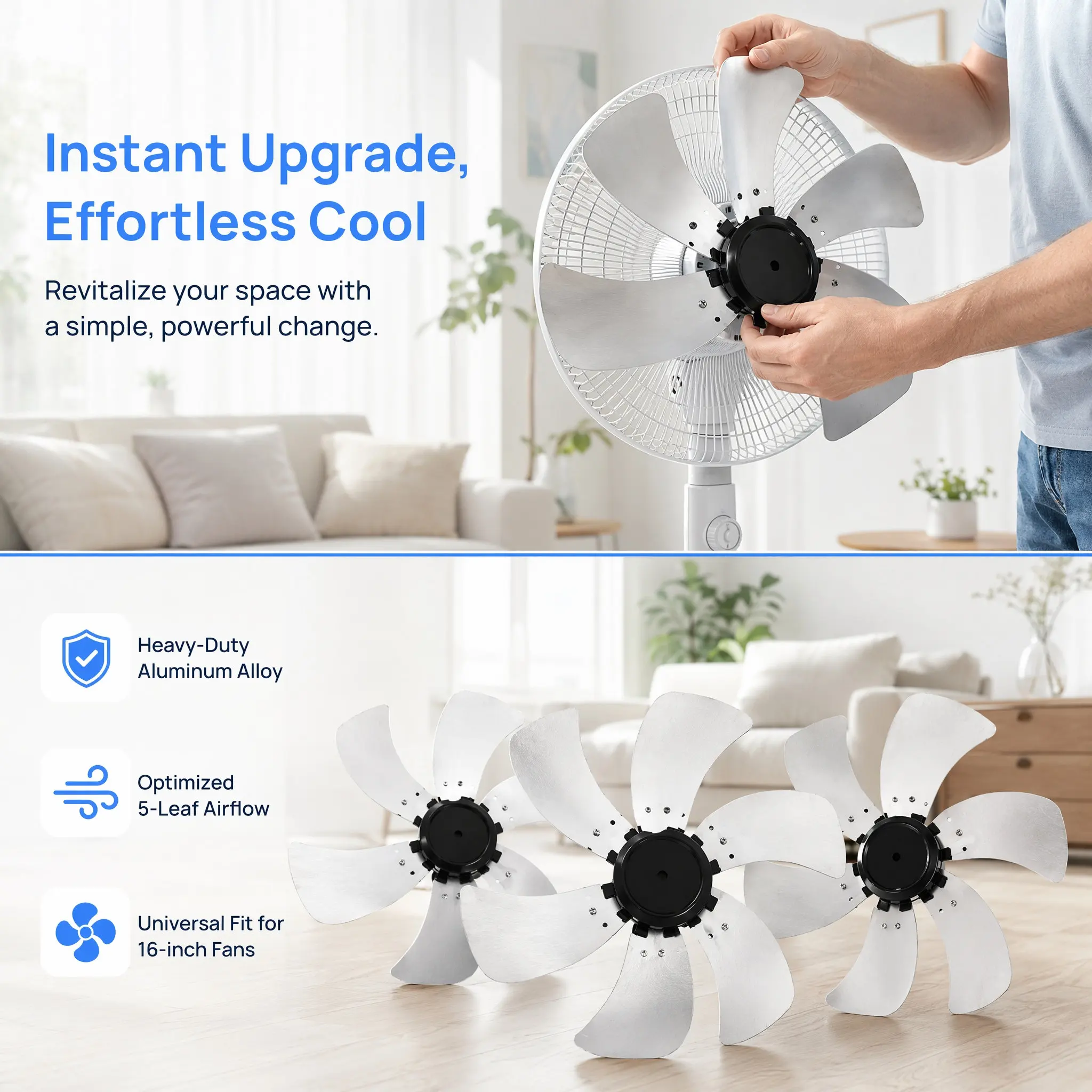 5 Leaves Metal Fan Blades Replacement Part for Electric Standing Fan Indoor Use Large Quiet Operation