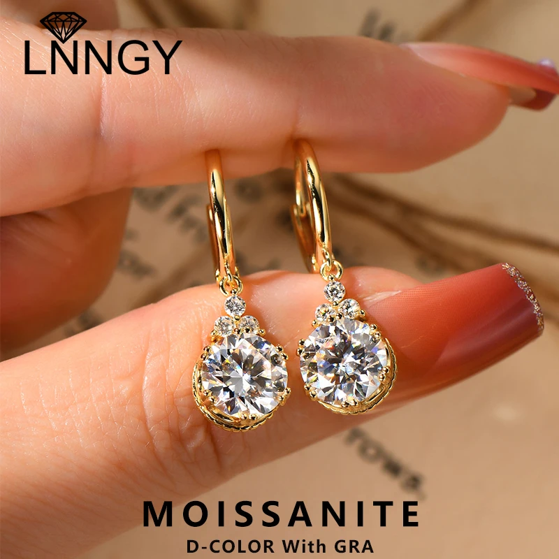 Lnngy Brilliant 6.5mm-8mm Moissanite Dangle Earrings For Women 925 Sterling Silver Drop Earring Wedding Engagement Party Jewelry