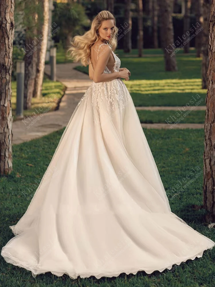 Robes De mariée élégantes robes De mariée Vintage dentelle Appliques une ligne Tulle Robes à plusieurs niveaux haute fente robes De Novia personnalisé