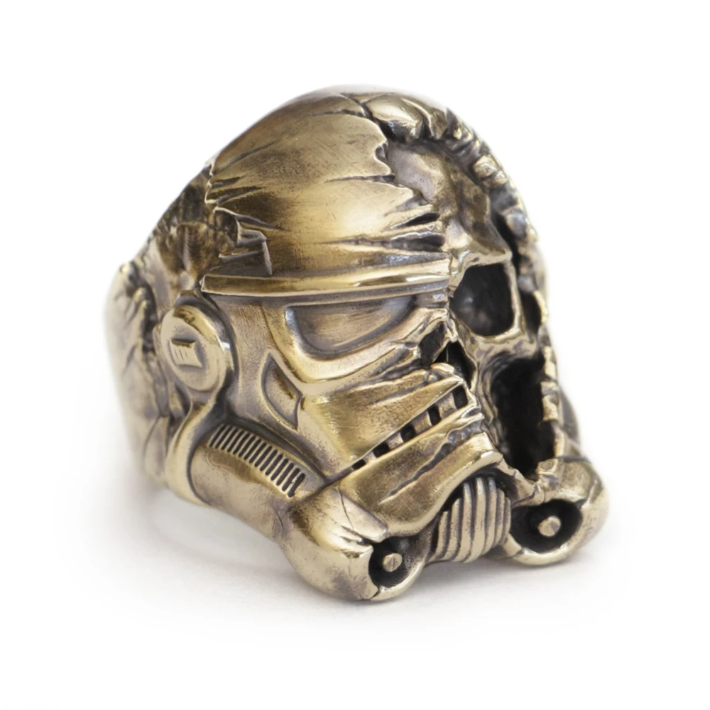 Brass Half Face White Warrior Ring Biker Punk Skull Jewelry BR311 US Size 7~15