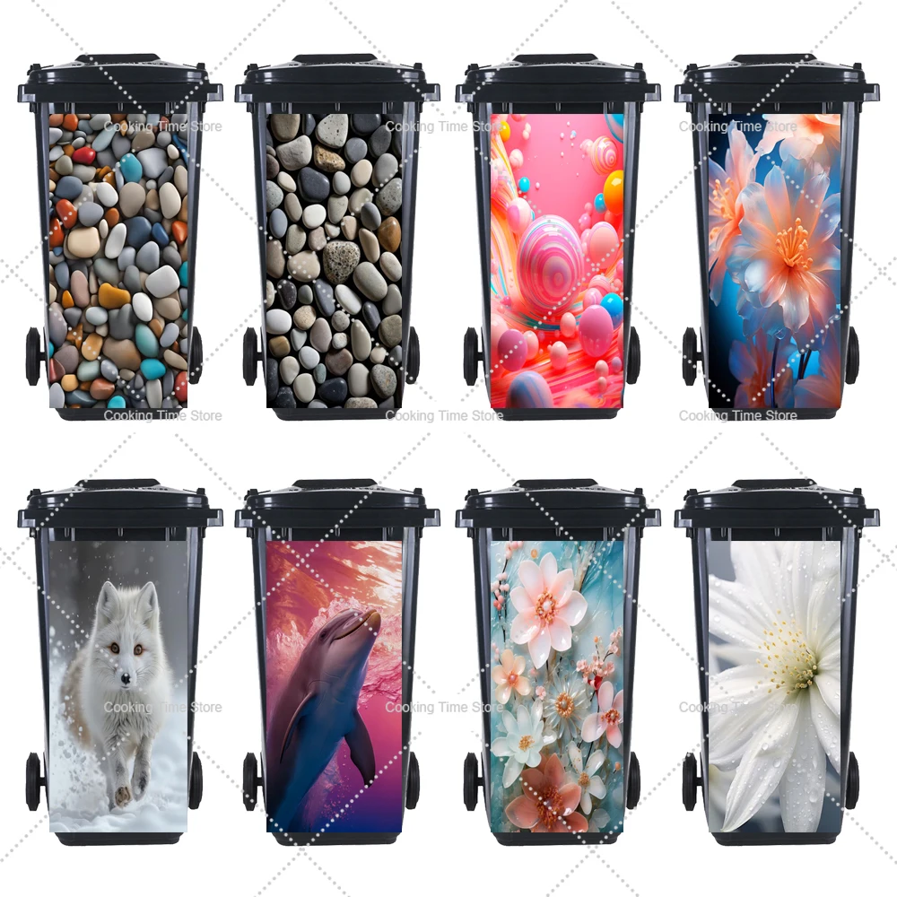 Outdoor Trash Can Pebble Flower Stickers 3D Self-adhesive Vinyl Waterproof Decals Kitchen Accessories Dustbin Decoration Sticker