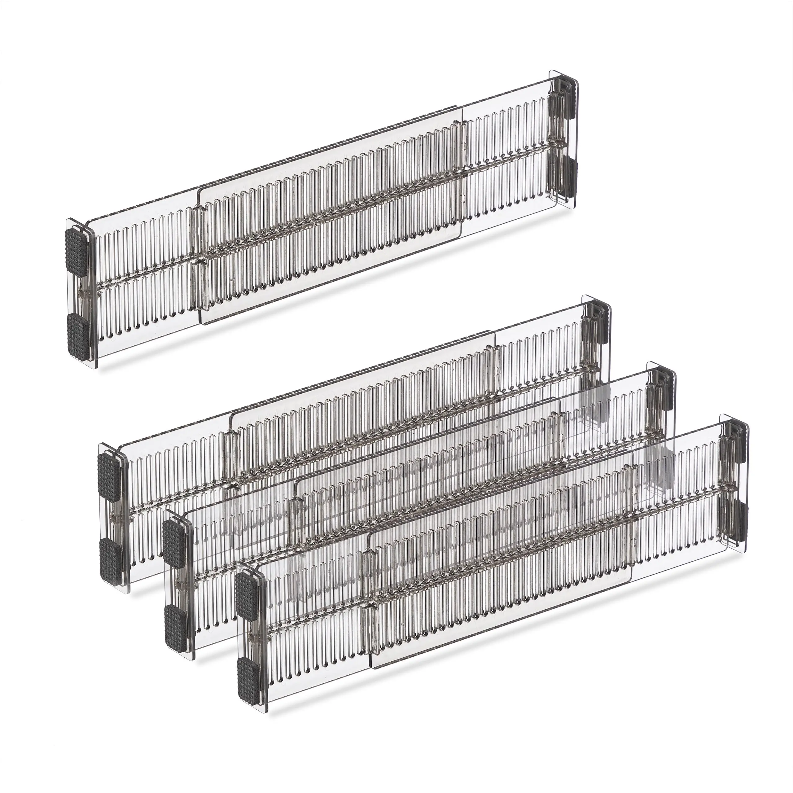 Divisorio per cassetti, lunghezza regolabile da 28 a 53,5 cm, portaoggetti da cucina, organizer, plastica, trasparente,