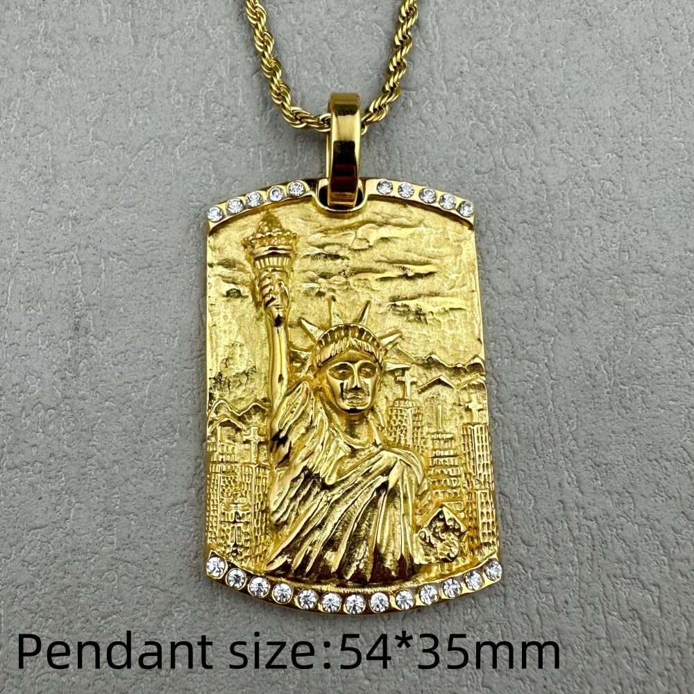 Hip hop Men Women Gold Silver color Statue of Liberty Stainless Steel Charm Pendant Rope Cuban Jewelry Souvenir Necklace
