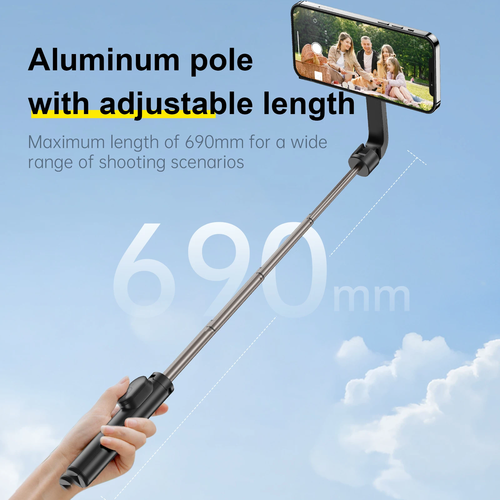 TELESIN Magnetic Mini Selfie Stick Tripod with Remote Control for iPhone Android Stable Aluminum alloy Smartphone Holder Stand