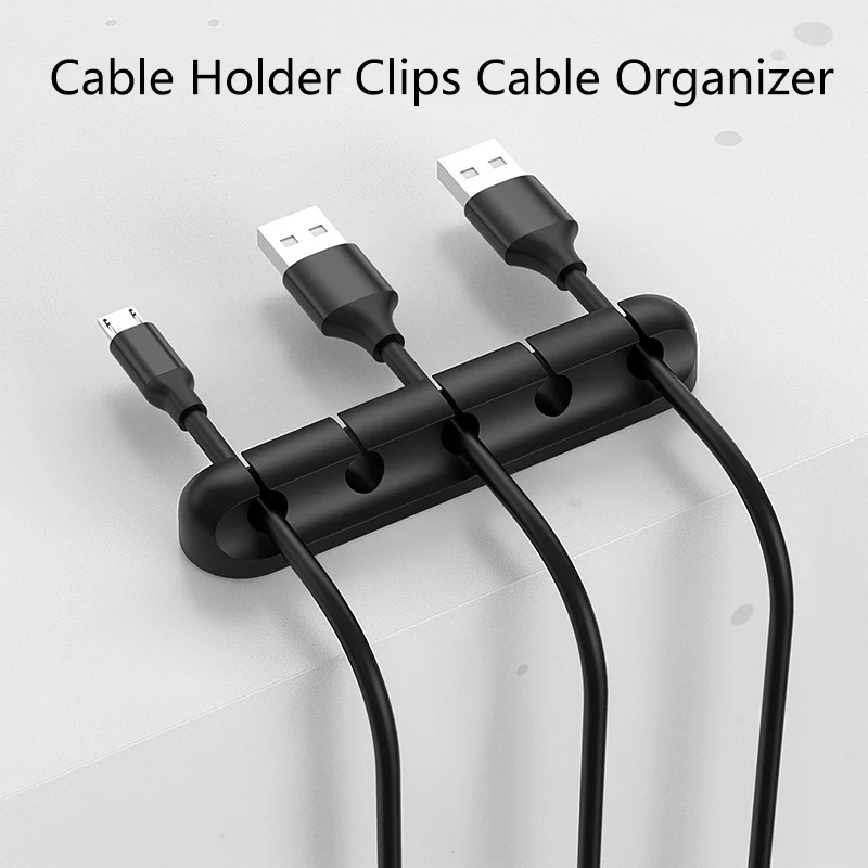 Organizador de cables USB de silicona negro, enrollador de cables, Clips de gestión ordenados de escritorio, soporte de cables para ratón, organizador de cables para auriculares