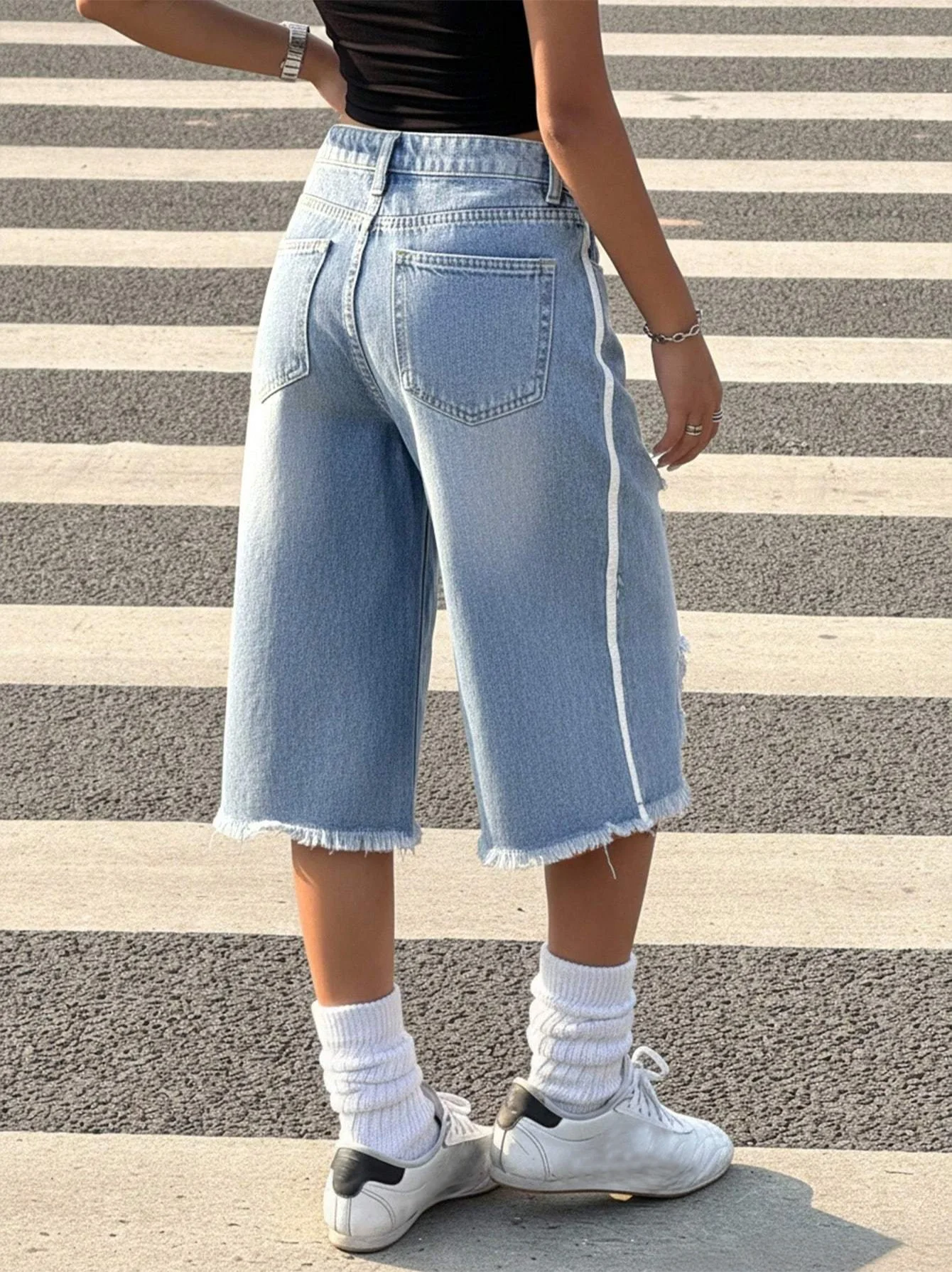 Pantalones cortos de mezclilla - Distressed Jean Rip reseña y precio