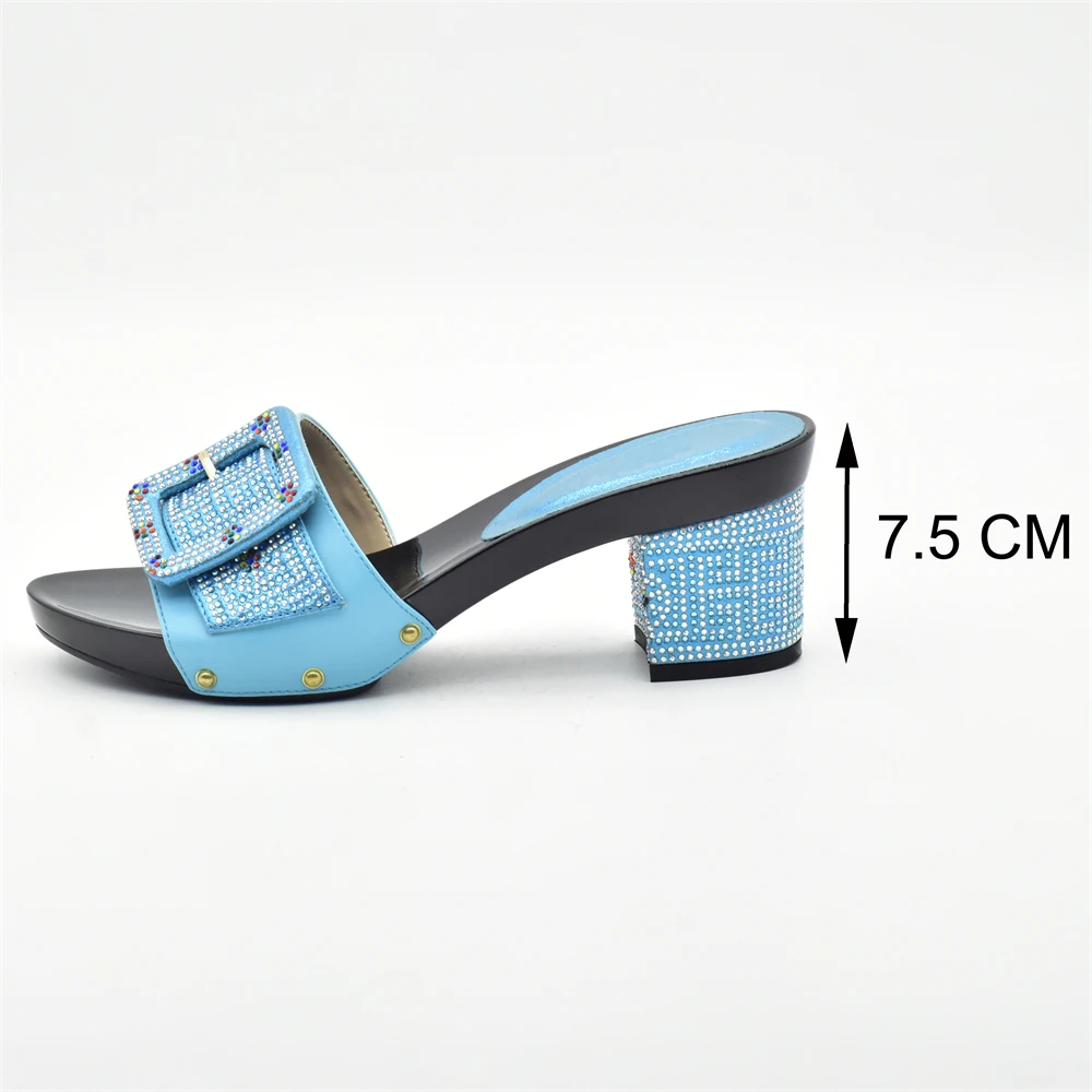 Sky Blue Color Italian Matching Shoe and Bag Set Ladies Italian Shoes and Bag Set Decorated with Rhinestone Nigerian Women Shoes