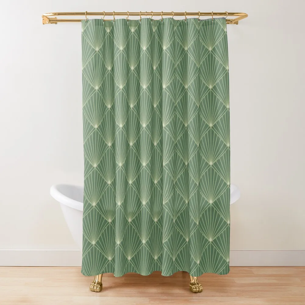 

Art Deco Pattern - Sunburst Green Shower Curtain Bathroom Shower Bathroom Showers Waterproof Bath And Anti-Mold Curtain