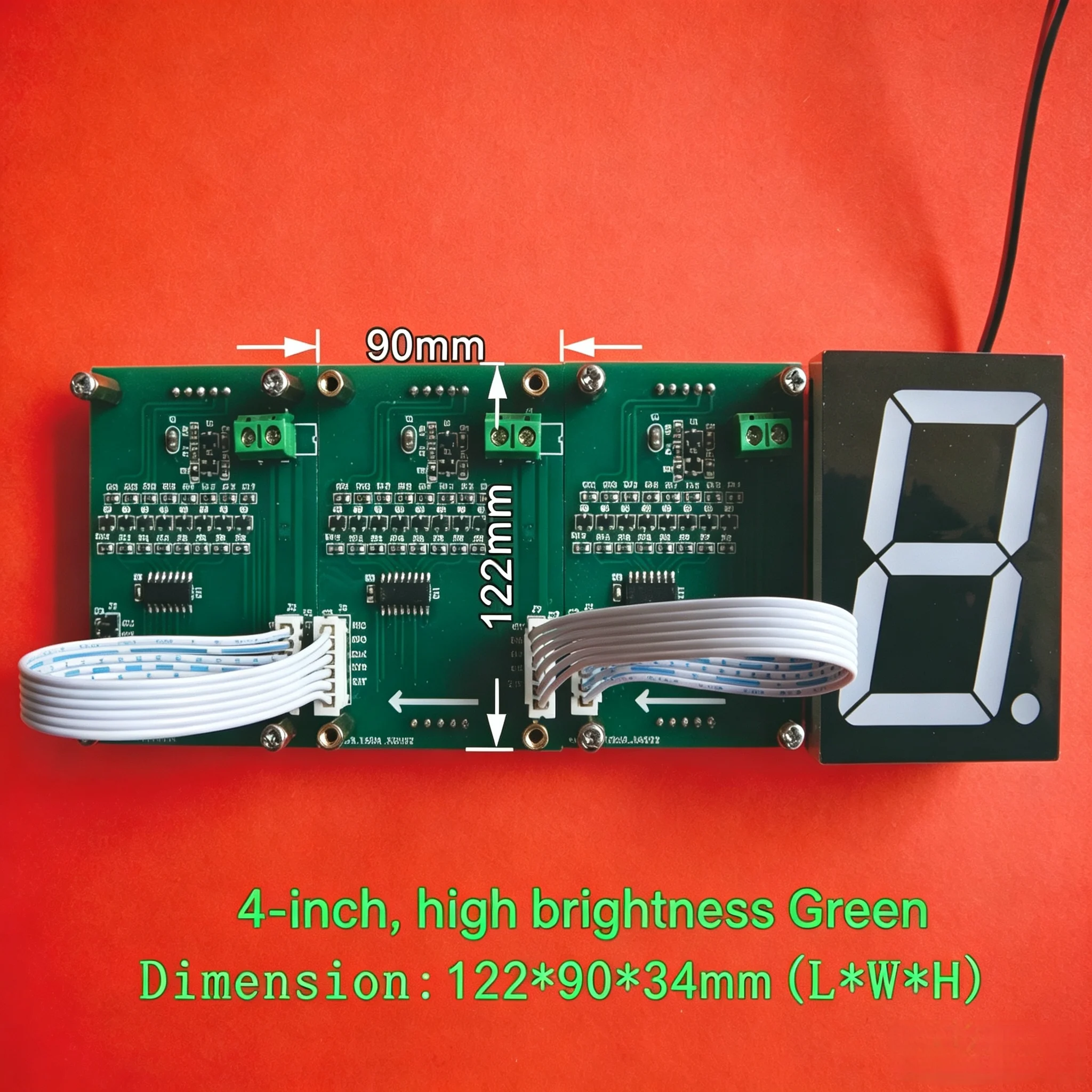 4-Inch Green LED 7 Segment Display Module , 1 Digit Digital Tube with Driver Board Cable for Scoreboard Timer Counter